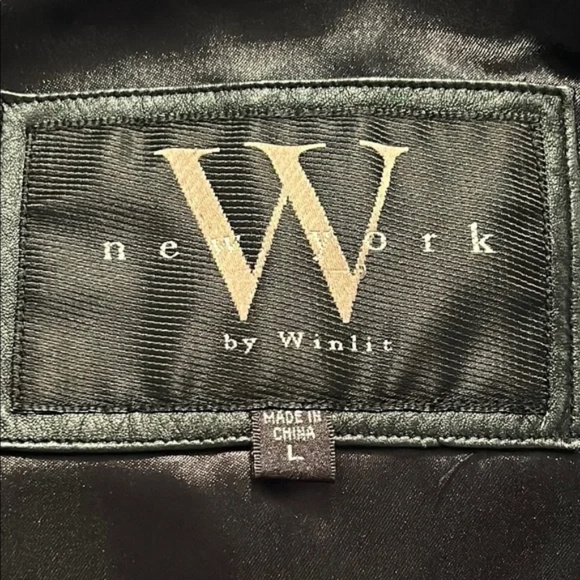 Vintage W New York By Winlit Black Leather Jacket Button Front Size Large - Picture 2 of 6